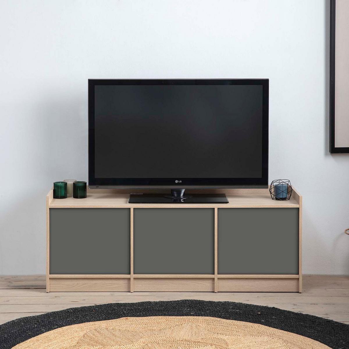 TV-ELEMENT Moscú 3 Türen, Eiche/Grau - Grau, Holzwerkstoff (139/54/40cm) - VS Venta-stock
