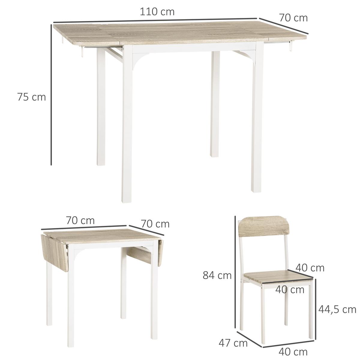 ESSGRUPPE, MDF, Stahl, Natur+Weiß - Naturfarben, Kunststoff (70/75/110cm) - HOMCOM