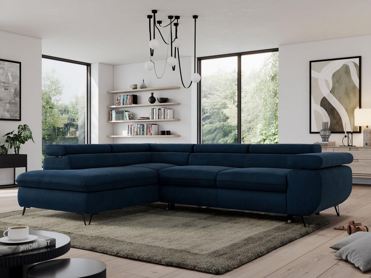 ECKSOFA PEDRO L Dunkelblau Velvet - Links Seite - Schwarz/Dunkelblau, Textil/Metall (208/273cm) - MKS