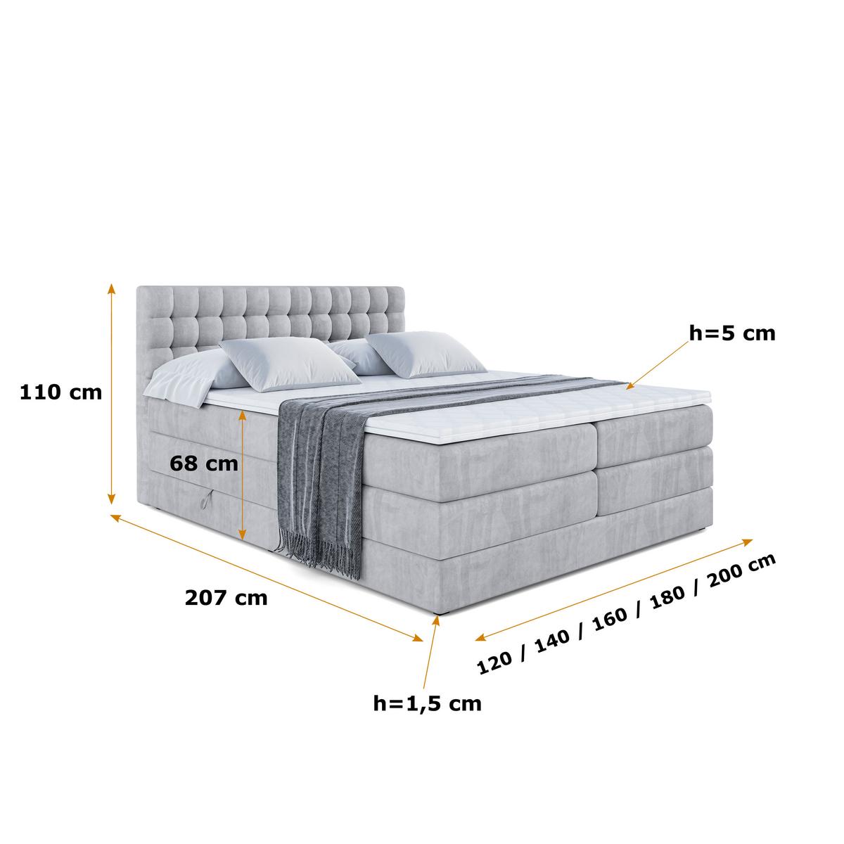 BOXSPRINGBETT VIONE KING - 120 x 200 - H3/H4 - Hellgrau - Hellgrau, Holzwerkstoff (120/200cm) - ALTDECOR