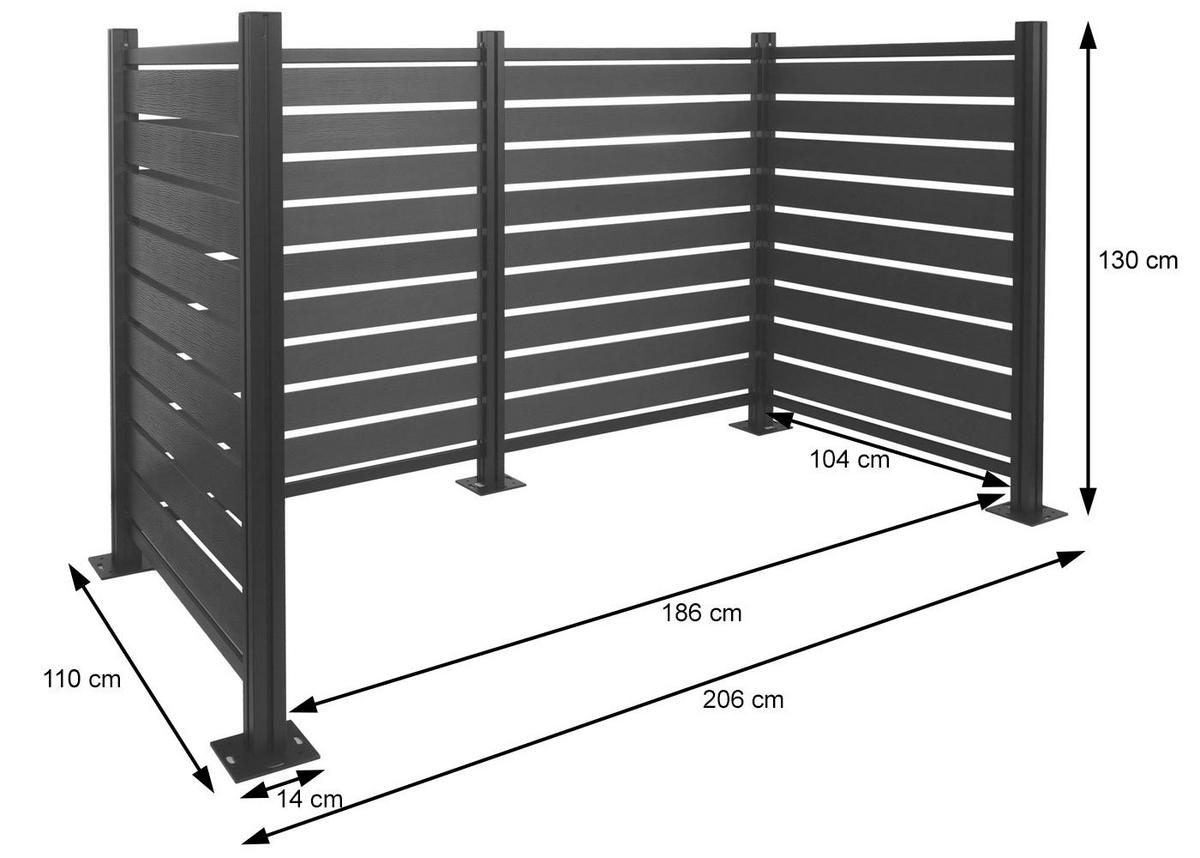 MÜLLTONNEN-ZAUN Grau - Grau, Metall (206/130/110cm) - MCW