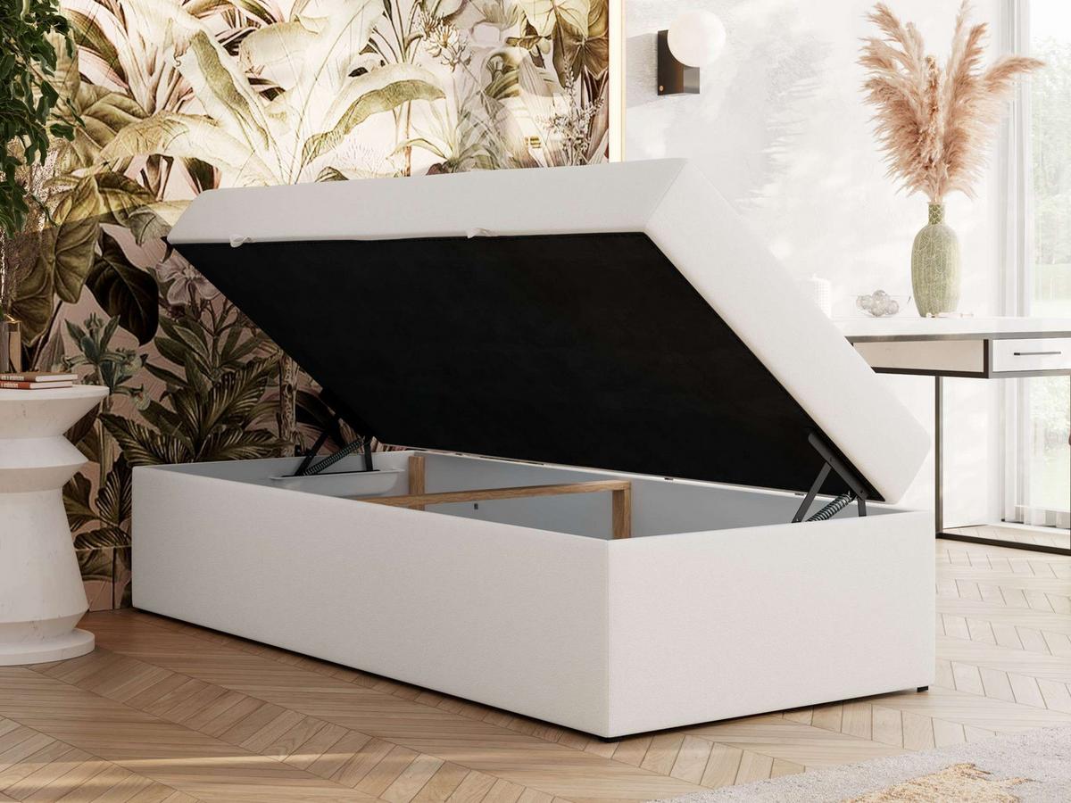 BOXBETT ZERO 90/200 - Weiß Kunstleder - H3 - Topper T25 - Weiß, Textil (90/200cm) - MKS