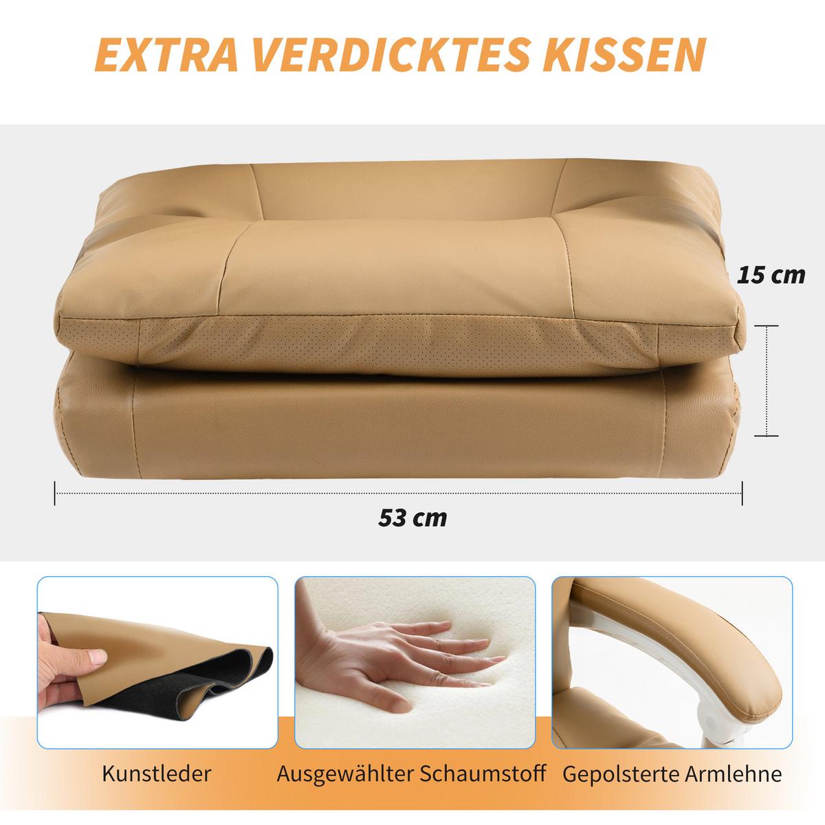 BÜROSTUHL Ergonomischer Schreibtischstuhl mit Lendenwirbelstütze, Fußstütze - Hellbraun/Silberfarben, Kunststoff/Metall (65/121/76cm) - HOMCOM