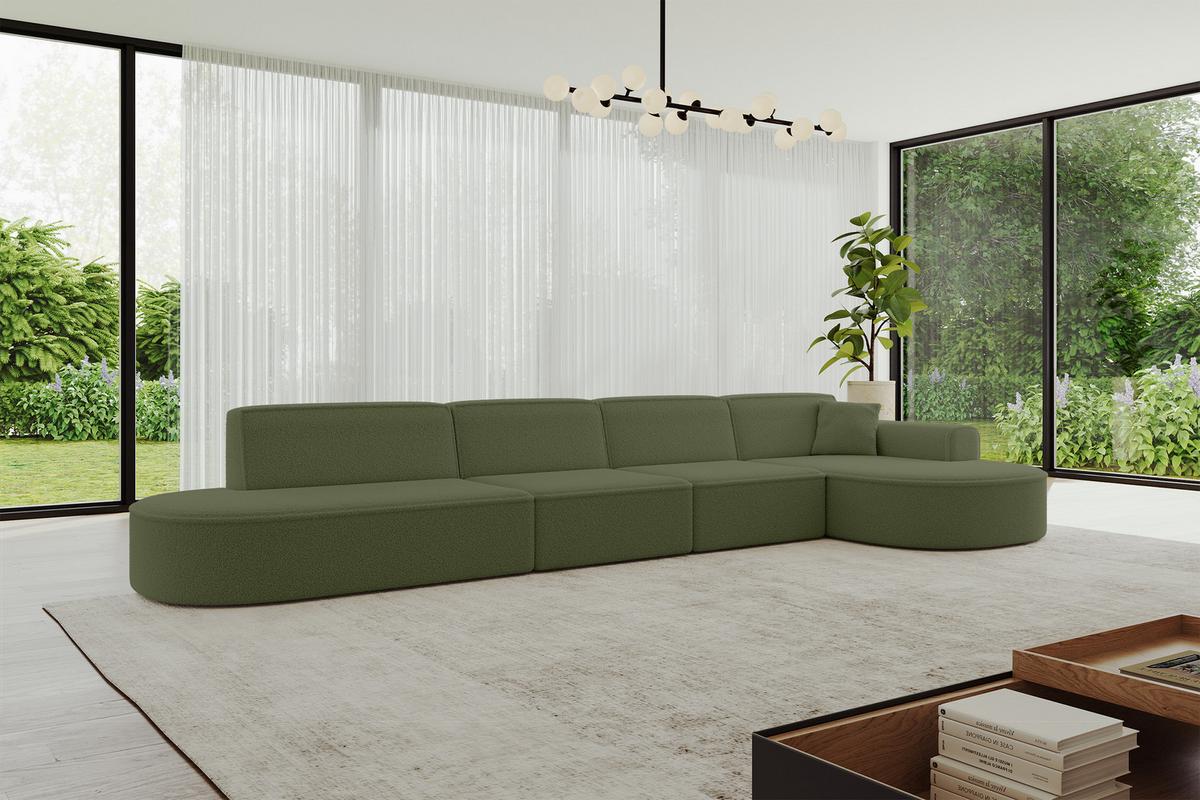 ECKSOFA Ottomane Rechts MARI-L3 - 413x171x79 cm Grün Bouclé - Schwarz/Grün, Holzwerkstoff/Kunststoff (171/413cm) - ALTDECOR