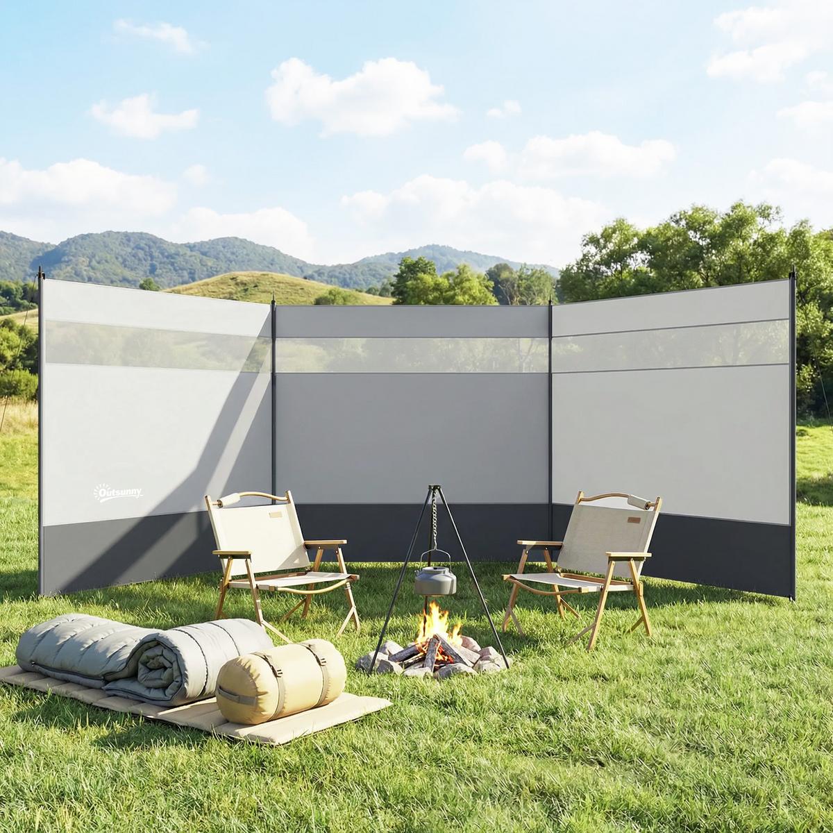 WINDSCHUTZ 3er Set Polyester Stahl Grau - Grau, Kunststoff (1/140cm) - Outsunny