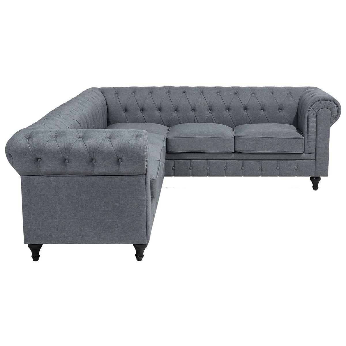ECKSOFA Polsterbezug Hellgrau rechtsseitig Chesterfield - Grau, Textil (280/85cm) - Beliani