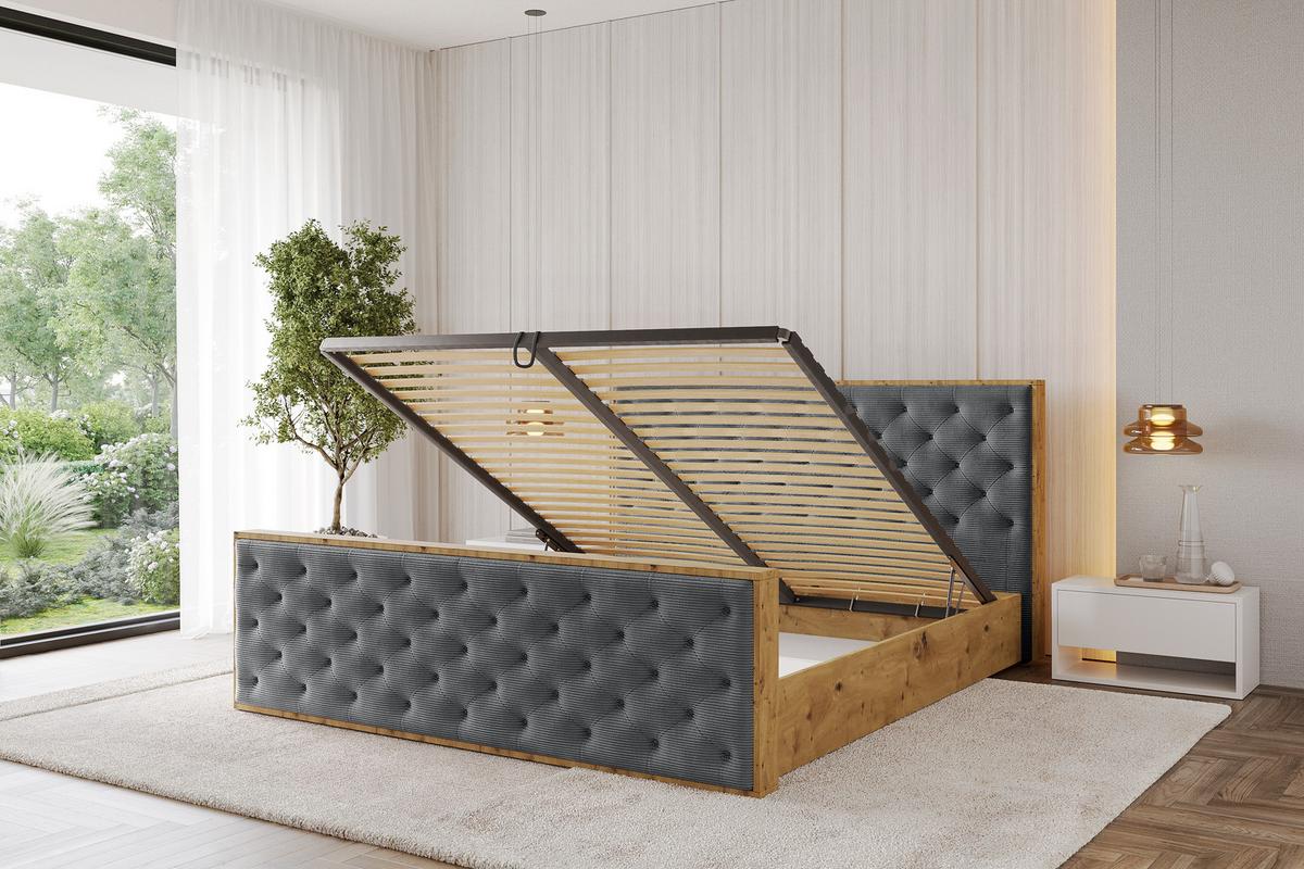 POLSTERBETT mit Bettkasten, Fußteil und Lattenrost, Boxbett mit Matratze H3/H4 - ENZO3-Z 180x200 Dunkelgrau - Anthrazit, Holzwerkstoff/Textil (180/200cm) - ALTDECOR