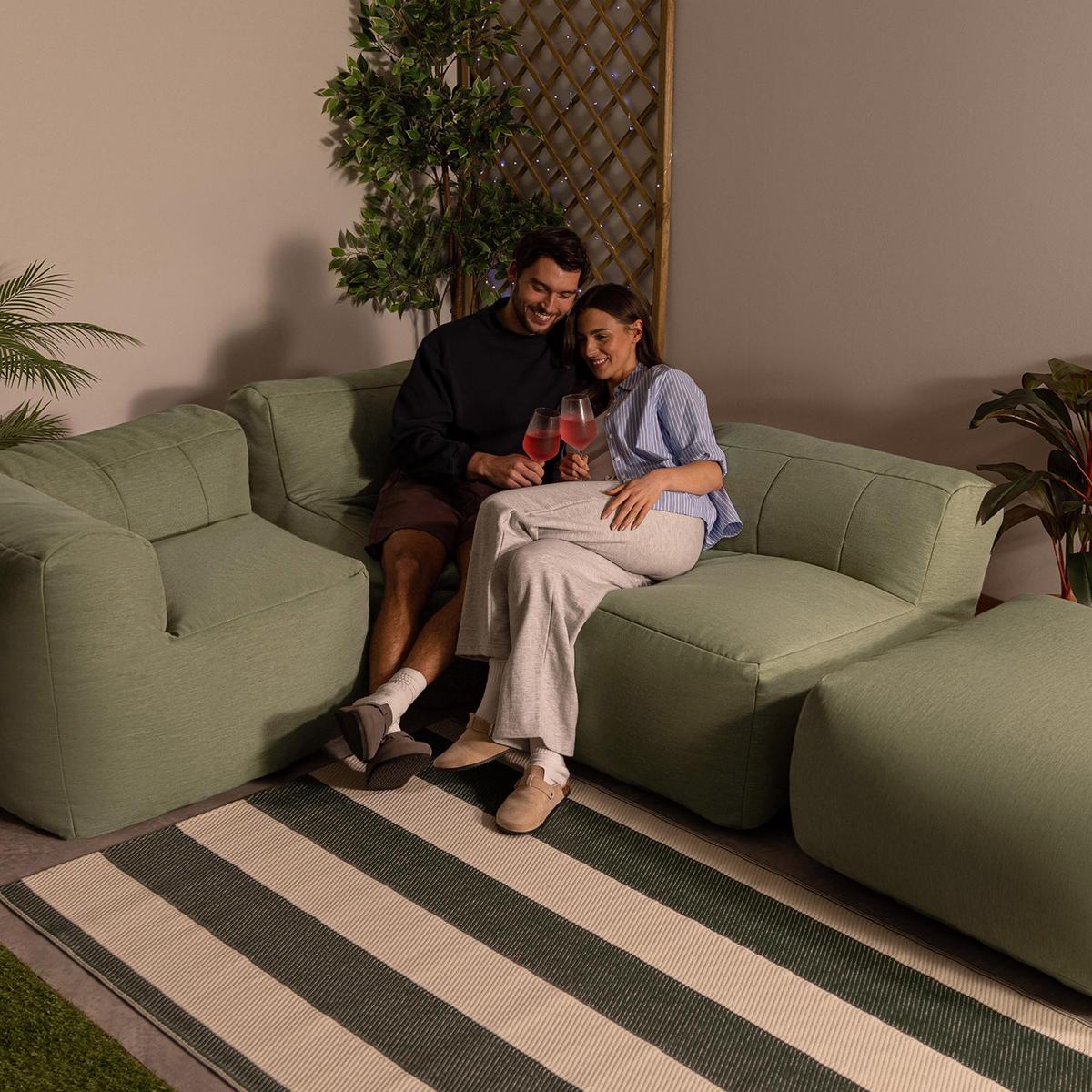 SITZSACK-SOFA Outdoor 4-tlg.: 2 Ecksessel, Sessel, Fußstütze - Grün, Textil (395/68/100cm) - icon
