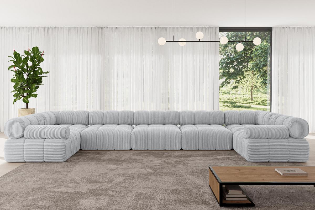 WOHNLANDSCHAFT modulares Sofa Birno-U3 - 475x190x70 cm Grau Cord - Grau, Holzwerkstoff/Textil (475/70/190cm) - ALTDECOR