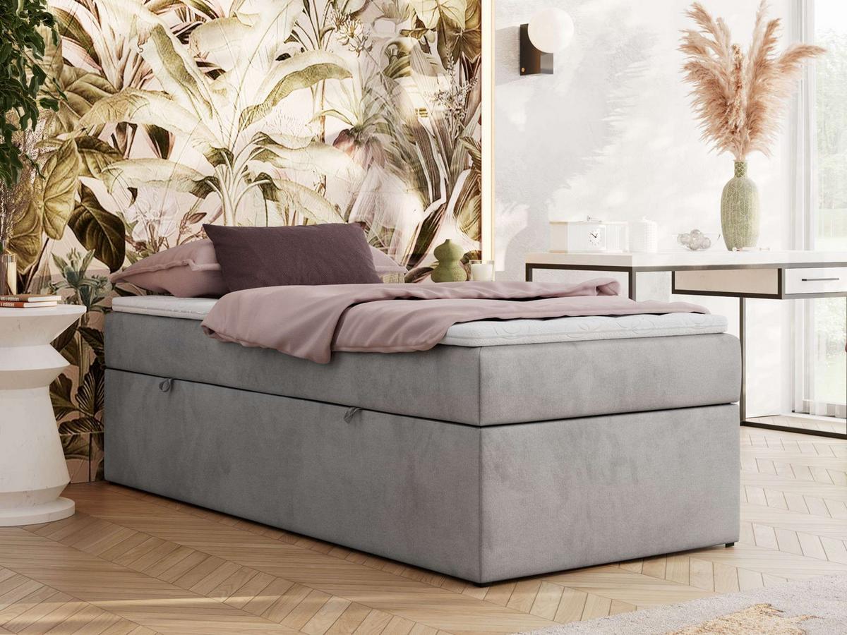 BOXBETT ZERO 90/200 - Hellgrau Velvet - H3 - Topper T25 - Hellgrau, Textil (90/200cm) - MKS