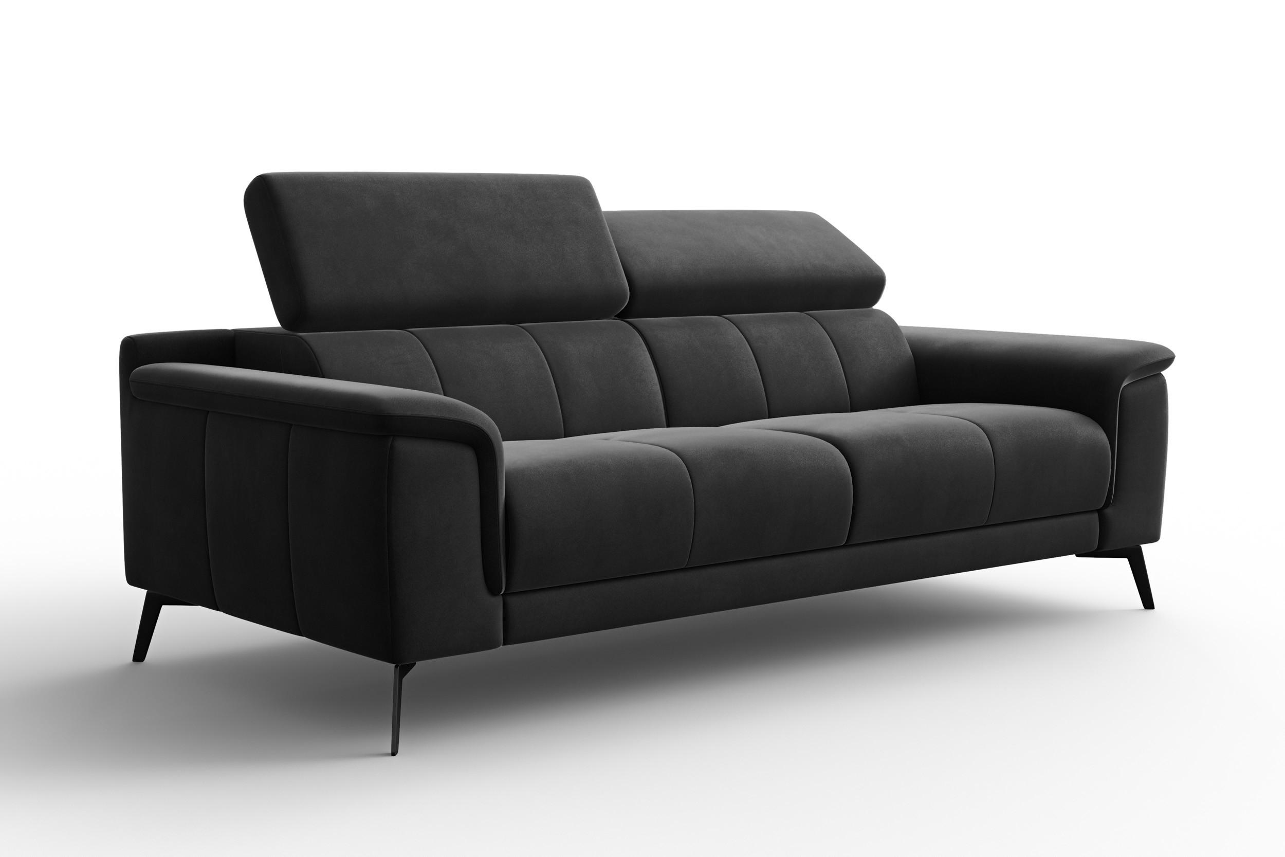 SOFA FIERO 3-Sitzer, Schwarzer Veloursstoff - Schwarz, Holz/Textil (212/82/103cm) - Courtois Laville