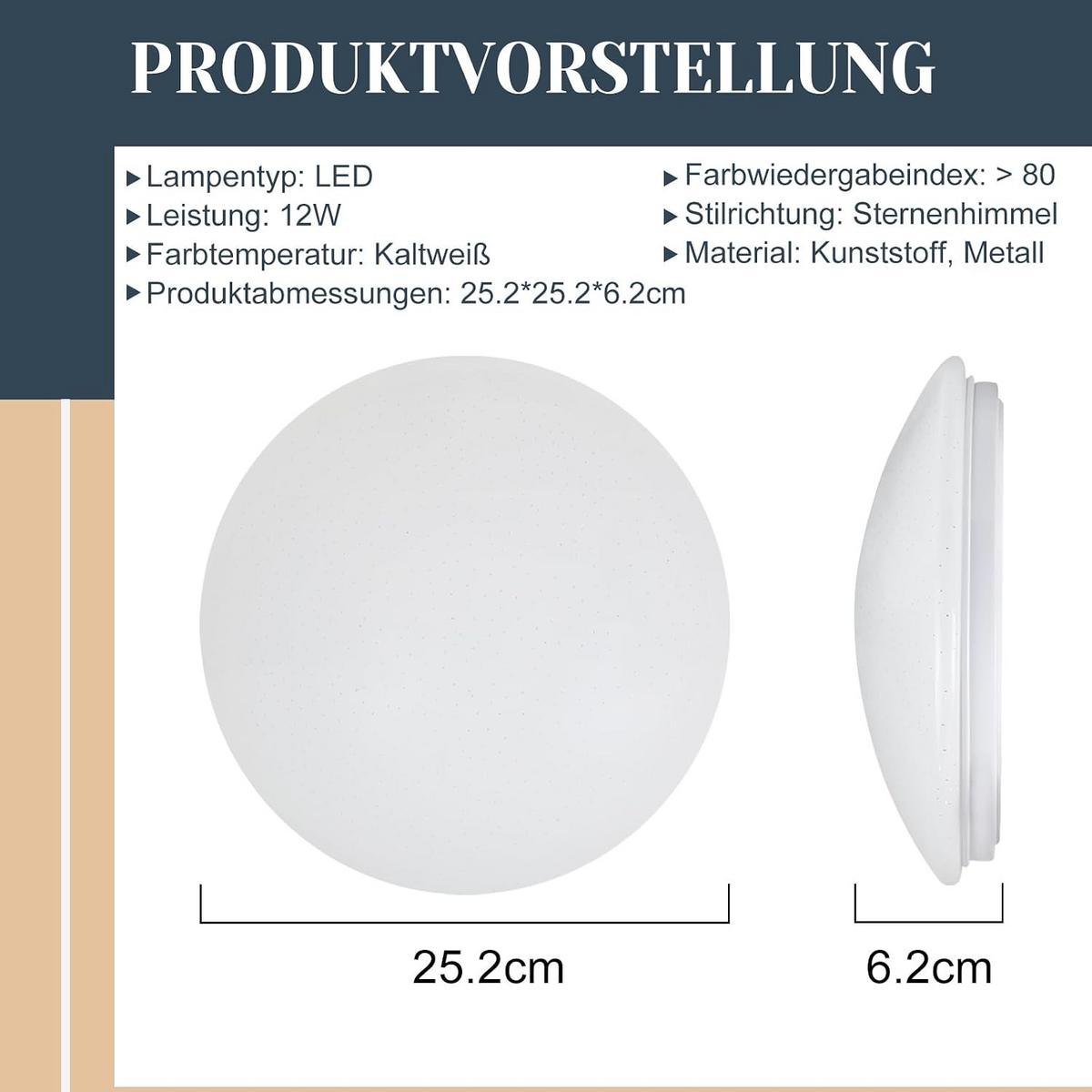 LED-DECKENLEUCHTE Windrunne 25.2/25.2/5.7cm - Weiß, Metall (25.2/25.2/5.7cm) - ZMH