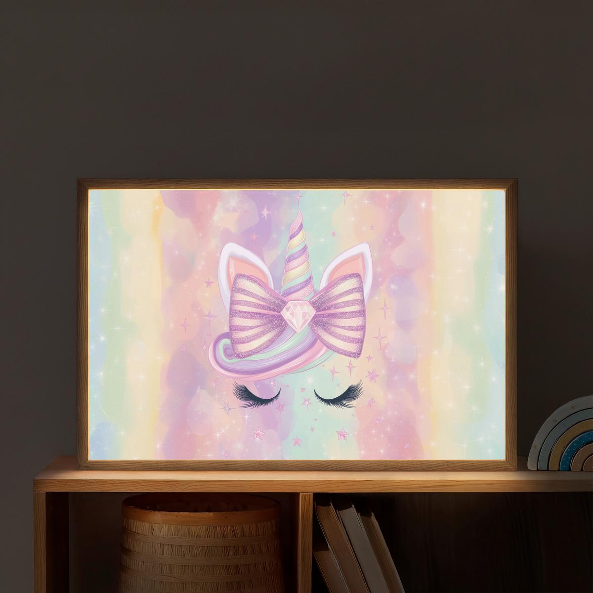 NACHTTISCHLAMPE MIT AKKU Einhorn - Glitzer - Regenbogen - Pastell 60x40 cm - Hellrosa, Holzwerkstoff (8/60/40cm) - OnlyWow