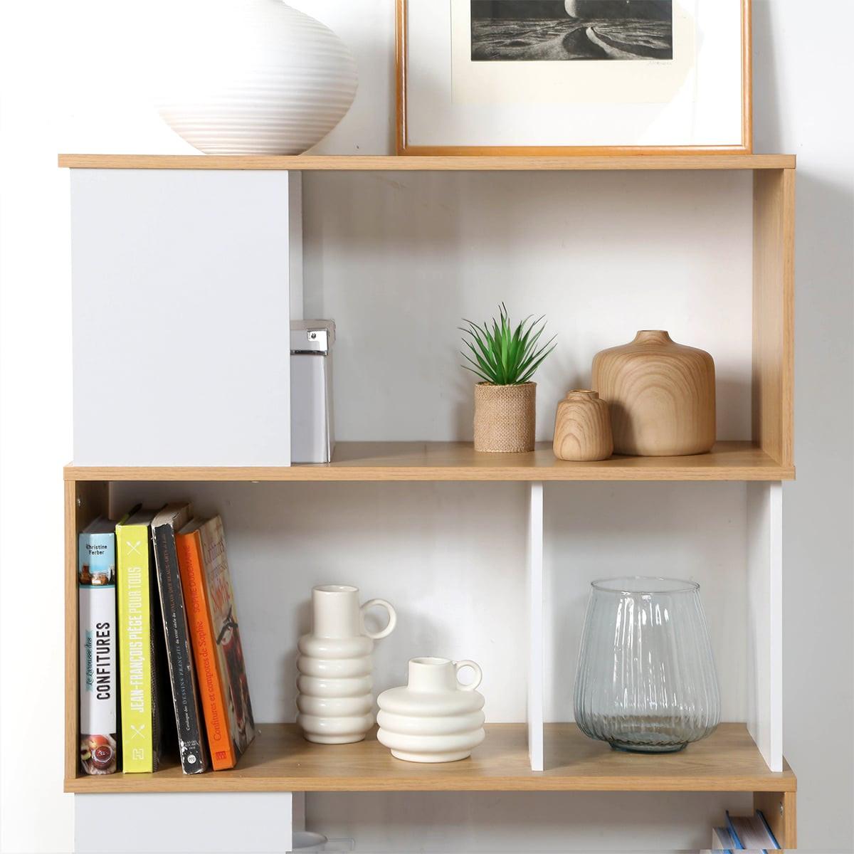 BÜCHERREGAL in Weiß- und Eichendekor - H173,5 cm - Weiß, Holzwerkstoff (29.5/173.5/34cm) - Calicosy