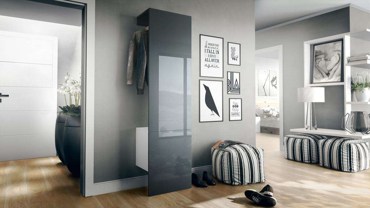 GARDEROBE Carlton Paneel in Grau Hochglanz - Grau, Holzwerkstoff (52/193/35cm) - Vladon