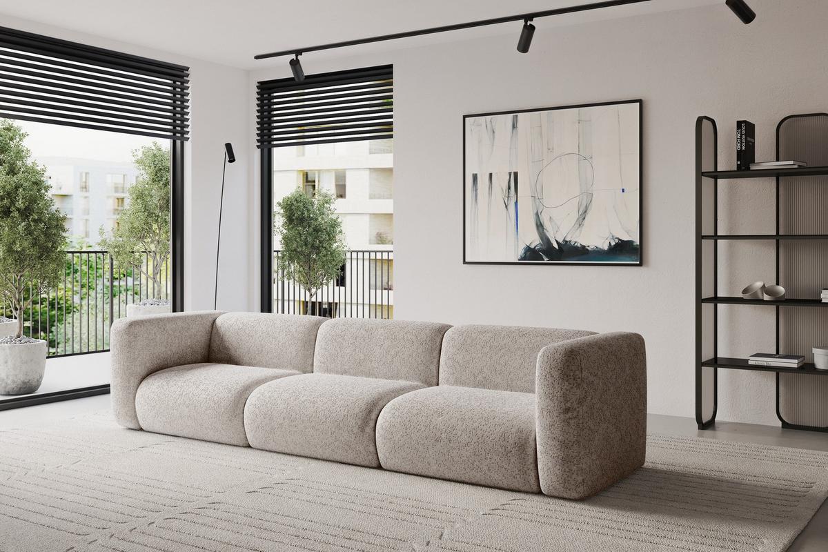 MODULARES Sofa 3-SITZER MIRA-S2 319x89x70 Hellgrau cm Velours - Hellgrau/Schwarz, Holzwerkstoff/Kunststoff (319/70/89cm) - ALTDECOR