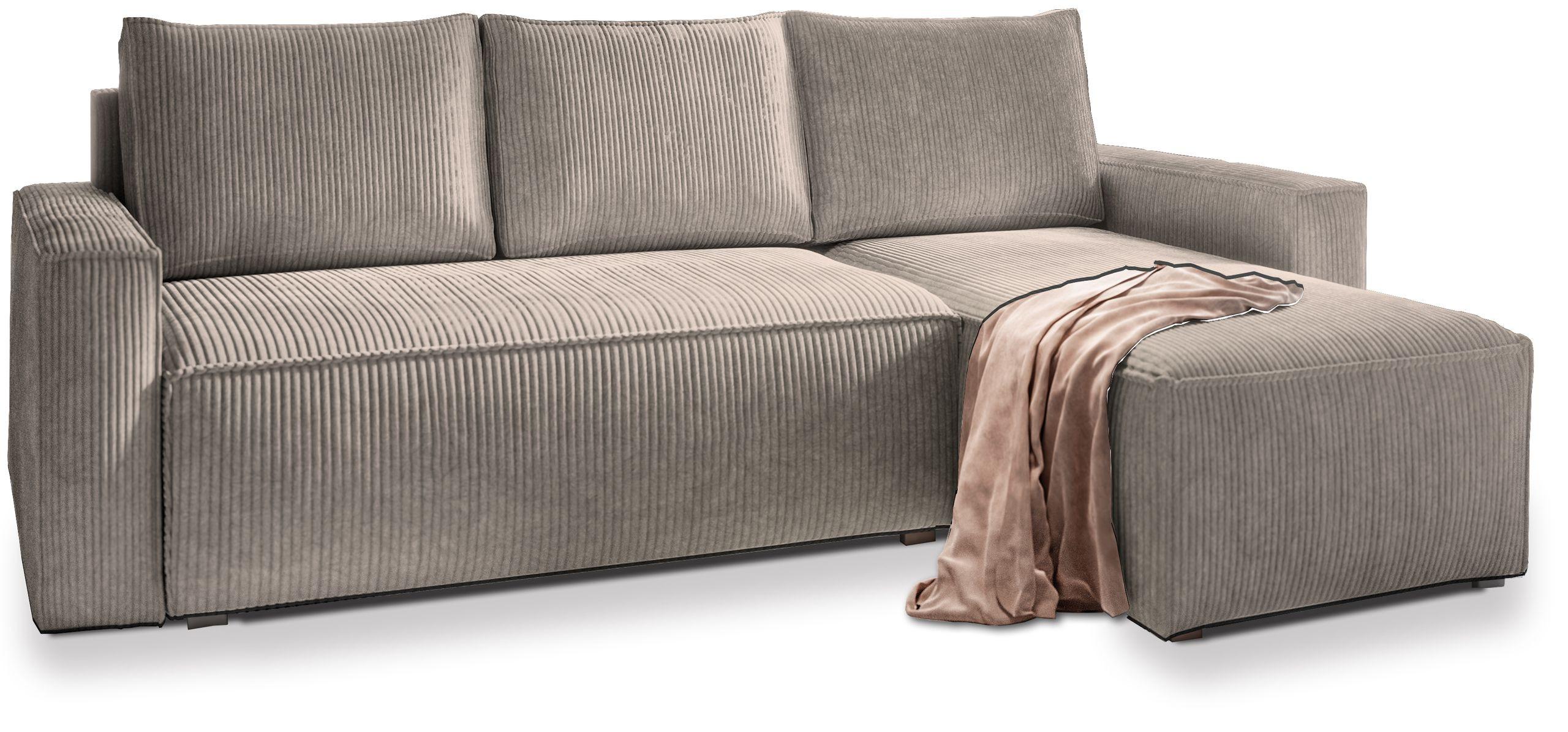 ECKSOFA POTARO Beige Kordstoff mit Schlaffunktion - Beige/Grau, Holz/Kunststoff (232/140cm) - MASSENO