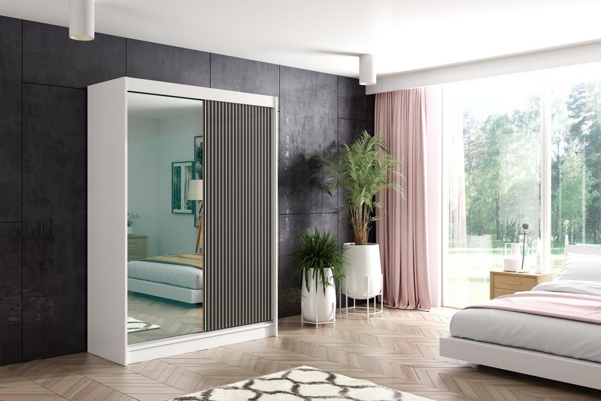 KLEIDERSCHRANK VILAN mit Spiegel - 150 cm - Weiß|Schwarz - Schwarz/Weiß, Holzwerkstoff (150/215/61cm) - ALTDECOR