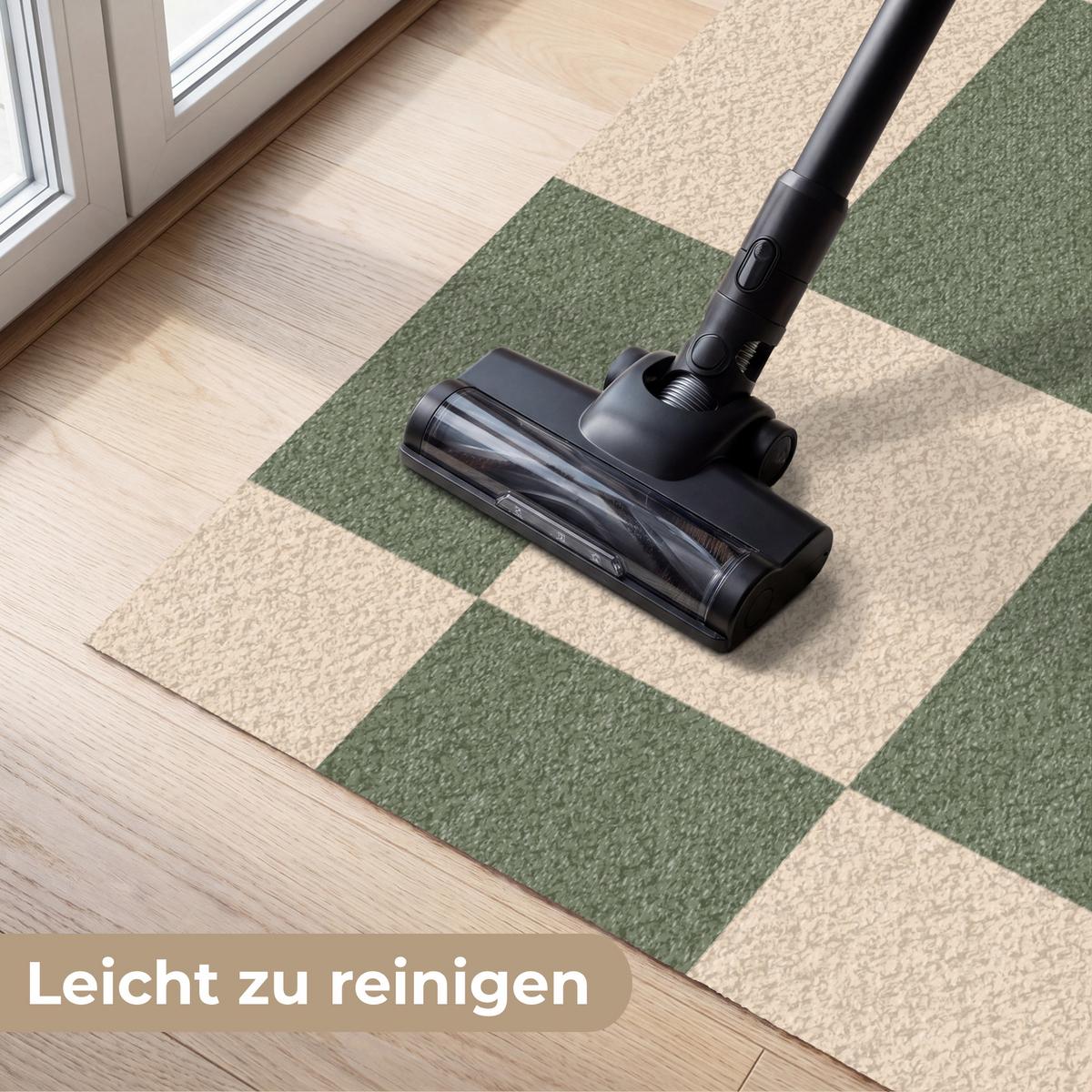 FUSSMATTE Schachbrettmuster - Grün - Beige - Blöcke Flurteppich 180x120 cm - Olivgrün, Kunststoff (180/0.4cm) - MuchoWow