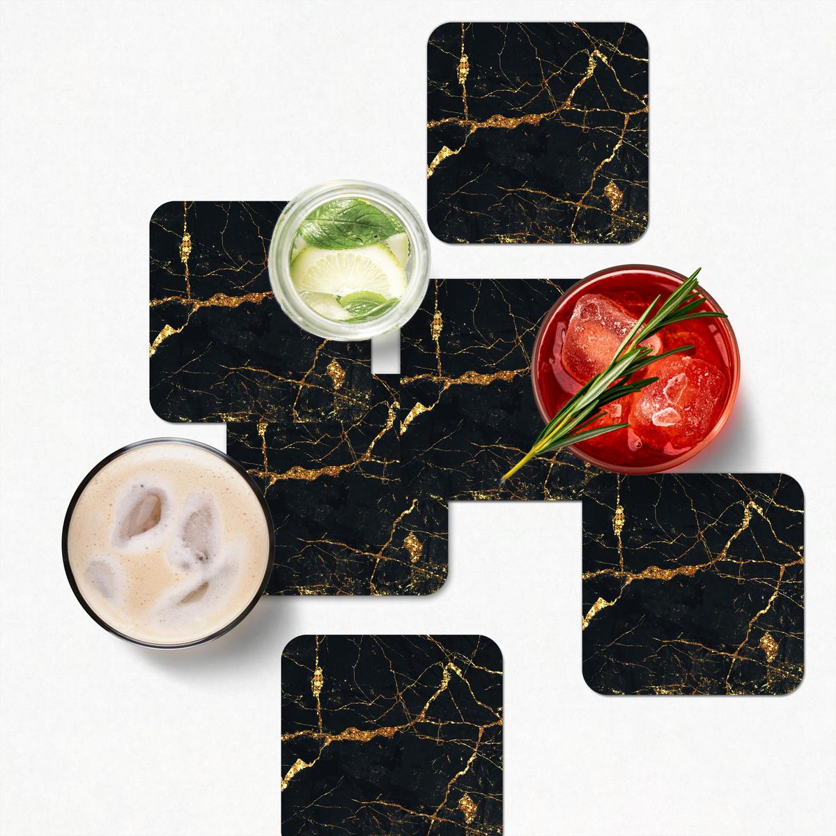 GLASUNTERSETZER 6er-Set Gold - Marmor - Glitzer - Luxus Getränkeuntersetzer 10x10 cm - Goldfarben, Naturmaterialien (10/0.2cm) - MuchoWow