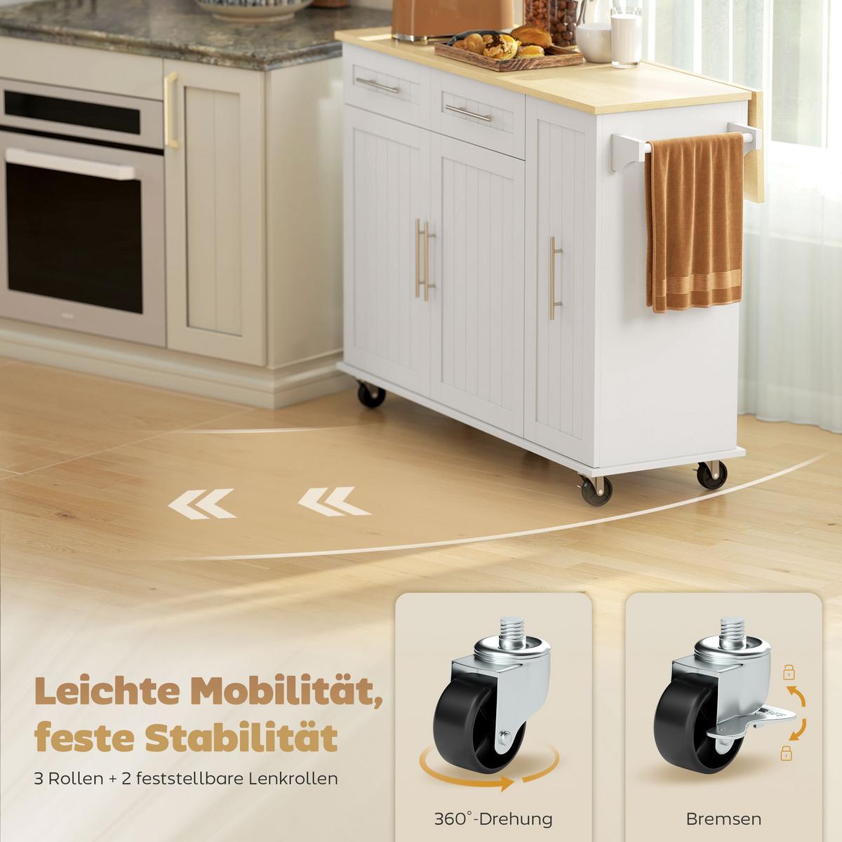 KÜCHENINSEL MDF Weiß - Silberfarben/Weiß, Holzwerkstoff/Metall (65/91/129cm) - HOMCOM