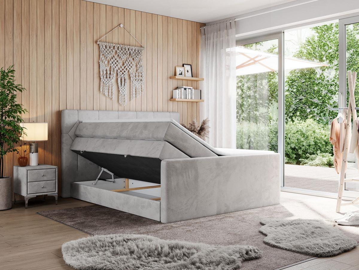 BOXSPRINGBETT KING EIGAR 120/200 Hellgrau Velvet - H3 - Hellgrau, Holz/Textil (120/200cm) - MKS