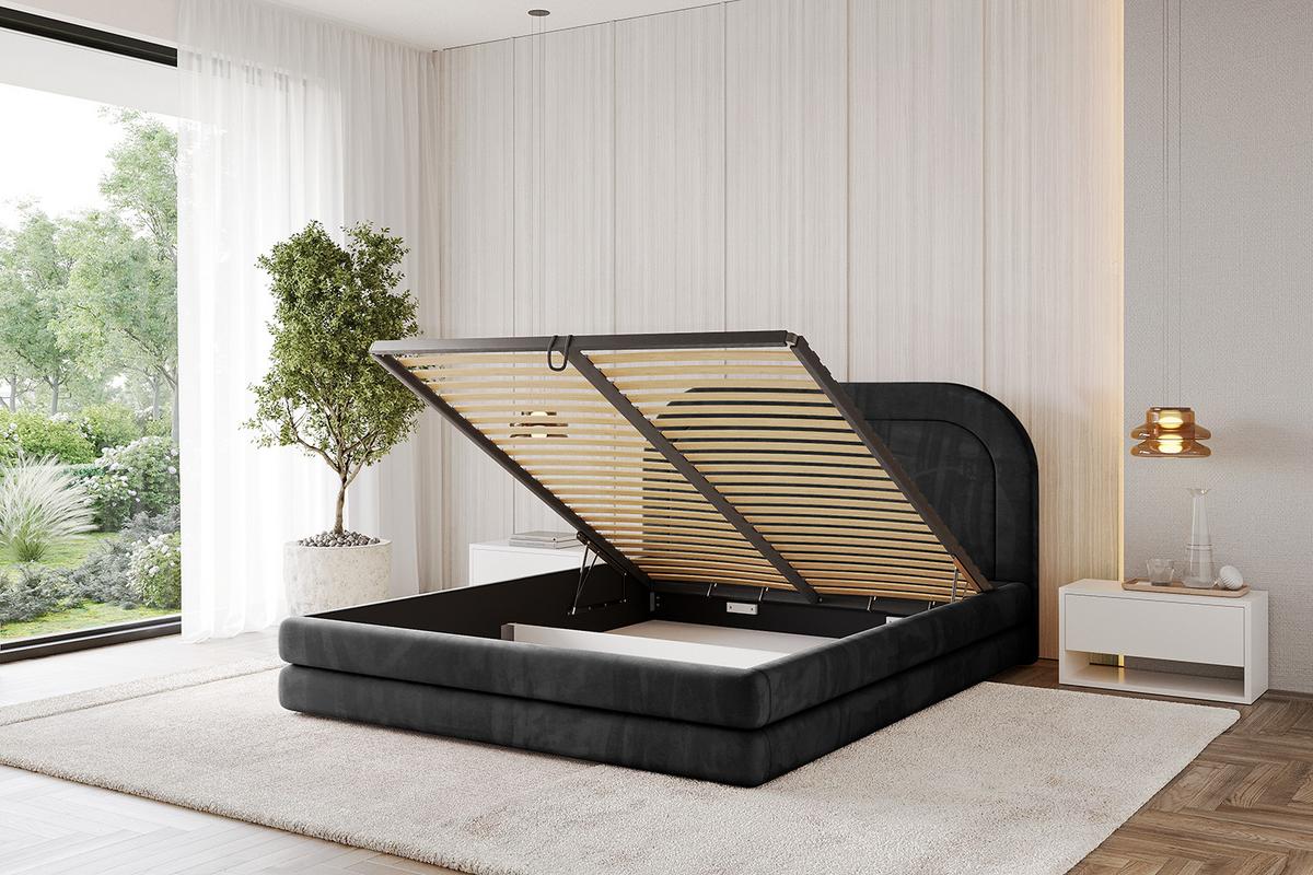 POLSTERBETT mit Bettkasten und Lattenrost, Bett mit Matratze H3/H4 - LERIS 180x200 Schwarz - Schwarz, Holzwerkstoff/Textil (180/200cm) - ALTDECOR