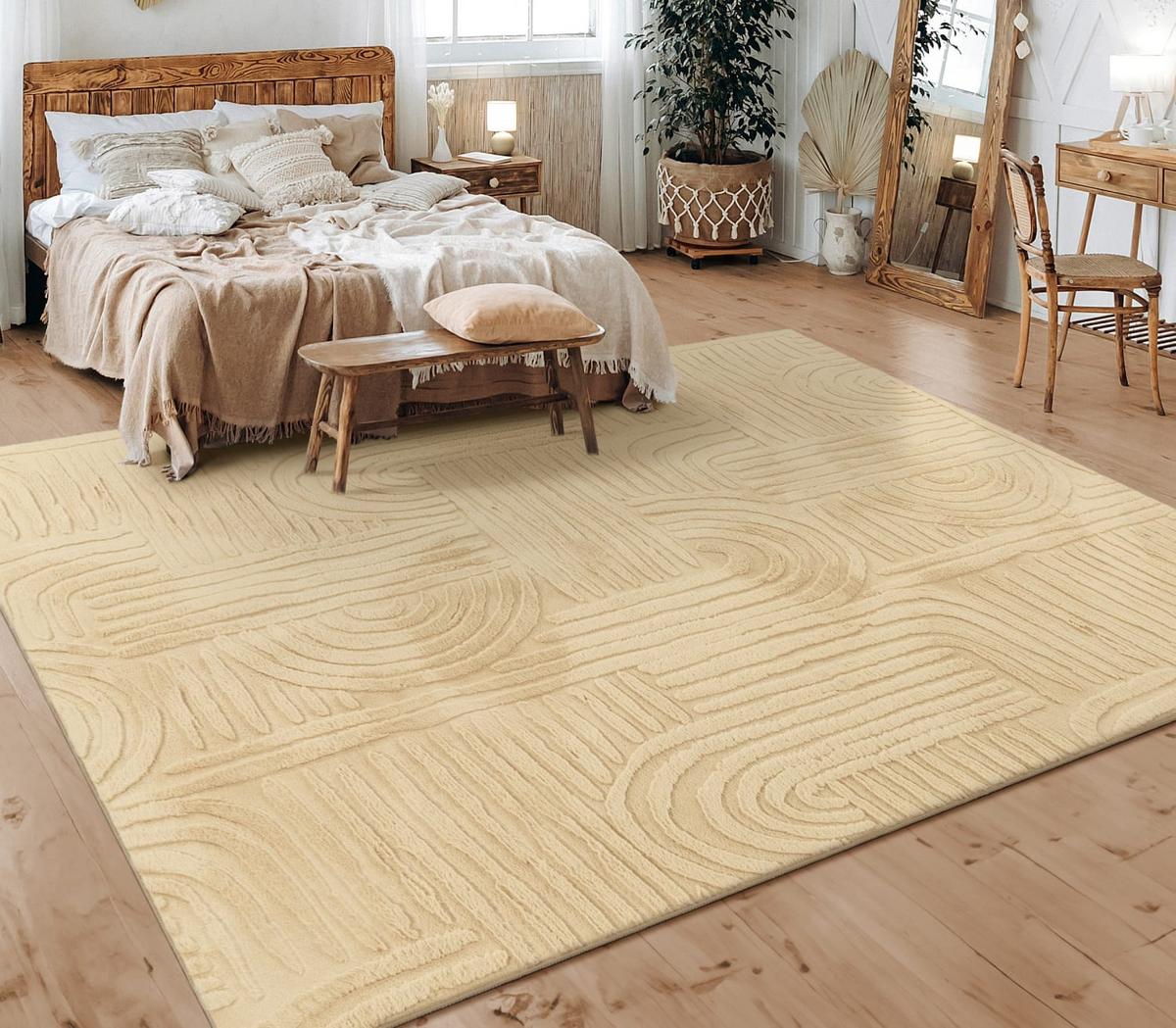 KURZFLORTEPPICH, mit Struktur, aus Polyester, Florhöhe 10 mm, Beige, 80 x 150 cm - Beige, Textil (150/80cm) - KADIMA DESIGN