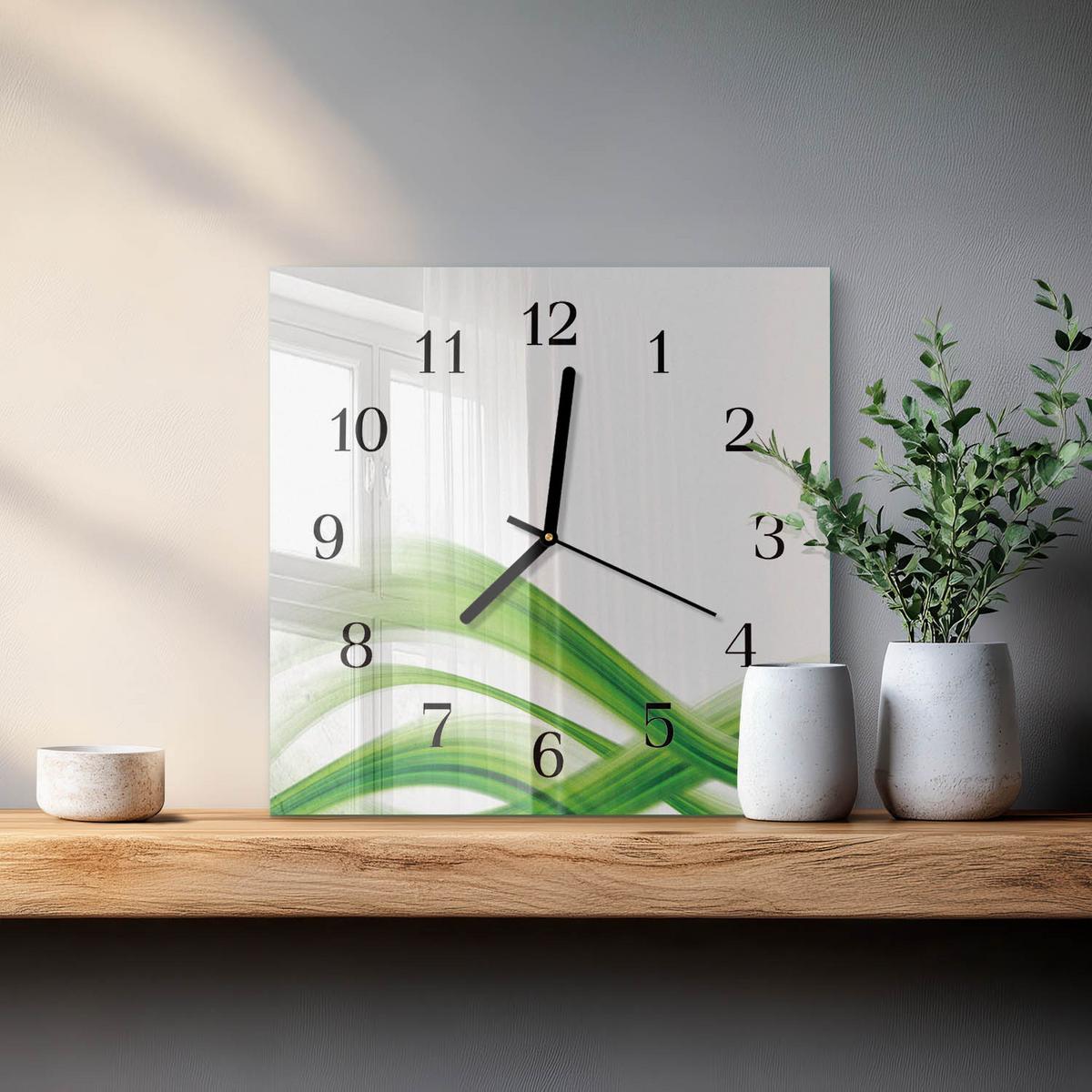 WANDUHR aus Glas 30x30 cm - Abstrakte Welle - Grün, Glas (30/30/0.4cm) - TULUP