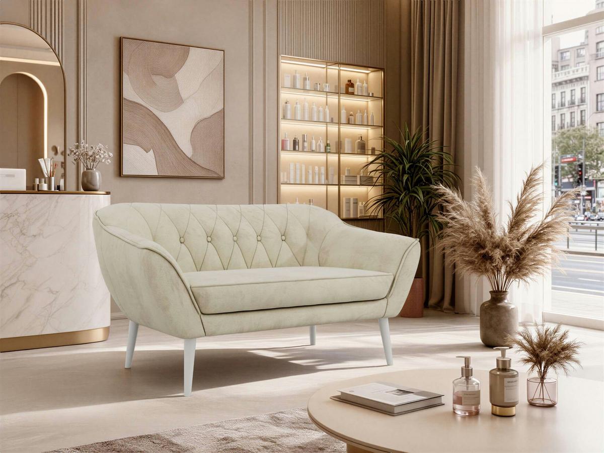 2-SITZER-SOFA PIRS - Beige Velvet - Weiße Beine - Beige/Weiß, Holzwerkstoff/Textil (140/75/74cm) - MKS