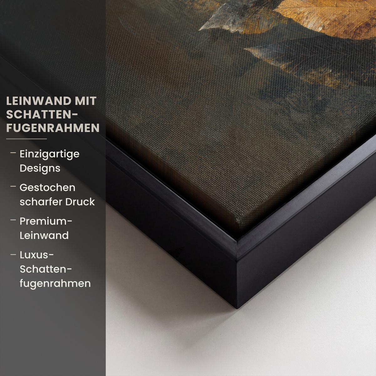 LEINWAND Bilder mit Rahmen - Golden Leaf Komposition - Botanical Luxury - 30x20 - Goldfarben, Textil (30/20cm) - MuchoWow