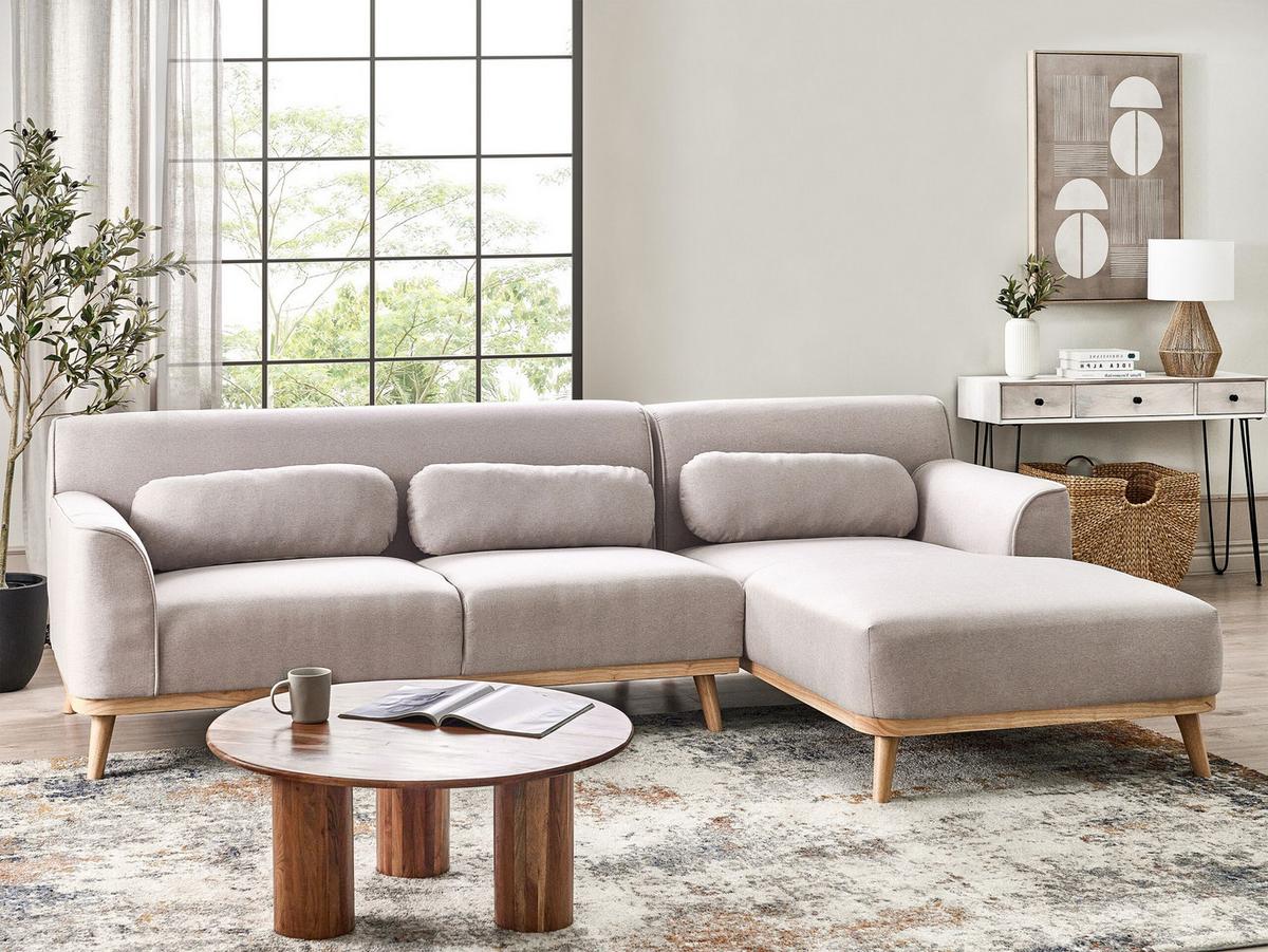 ECKSOFA 3-Sitzer Stoff Hellgrau linksseitig Simos - Hellgrau, Textil (264/82cm) - Beliani