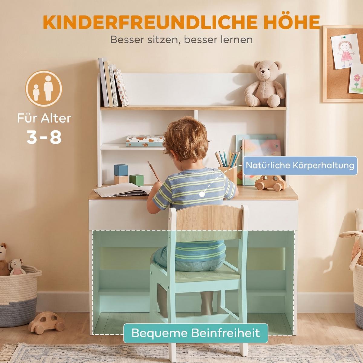 KINDERSCHREIBTISCH Spanplatte MDF Weiß - Weiß, Holzwerkstoff (50/100/80cm) - AIYAPLAY