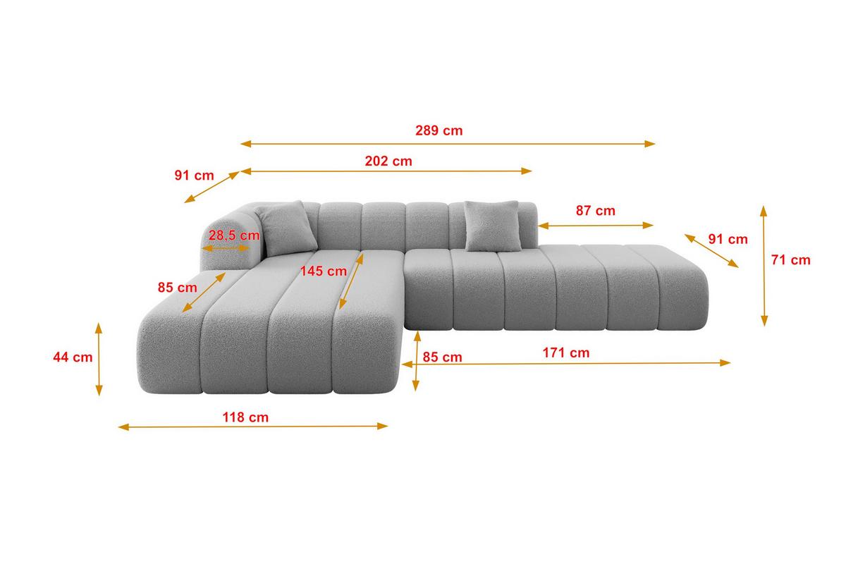 ECKSOFA Ottomane Links BILA-L 289x176x71 Grau Bouclé - Schieferfarben/Schwarz, Holzwerkstoff/Kunststoff (176/289cm) - ALTDECOR