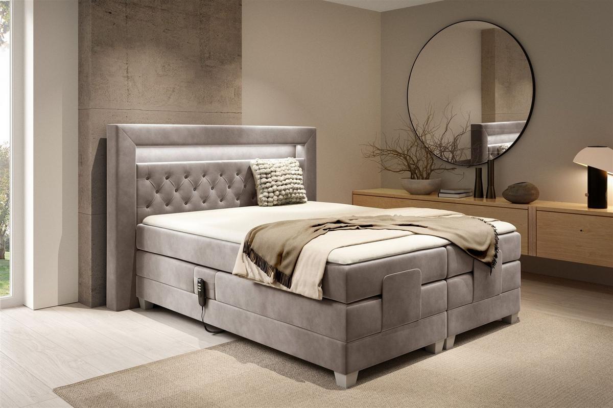 BOXSPRINGBETT Bett Elektrisch Armando - Graubraun, Holzwerkstoff/Textil (140/200cm) - Fun Möbel