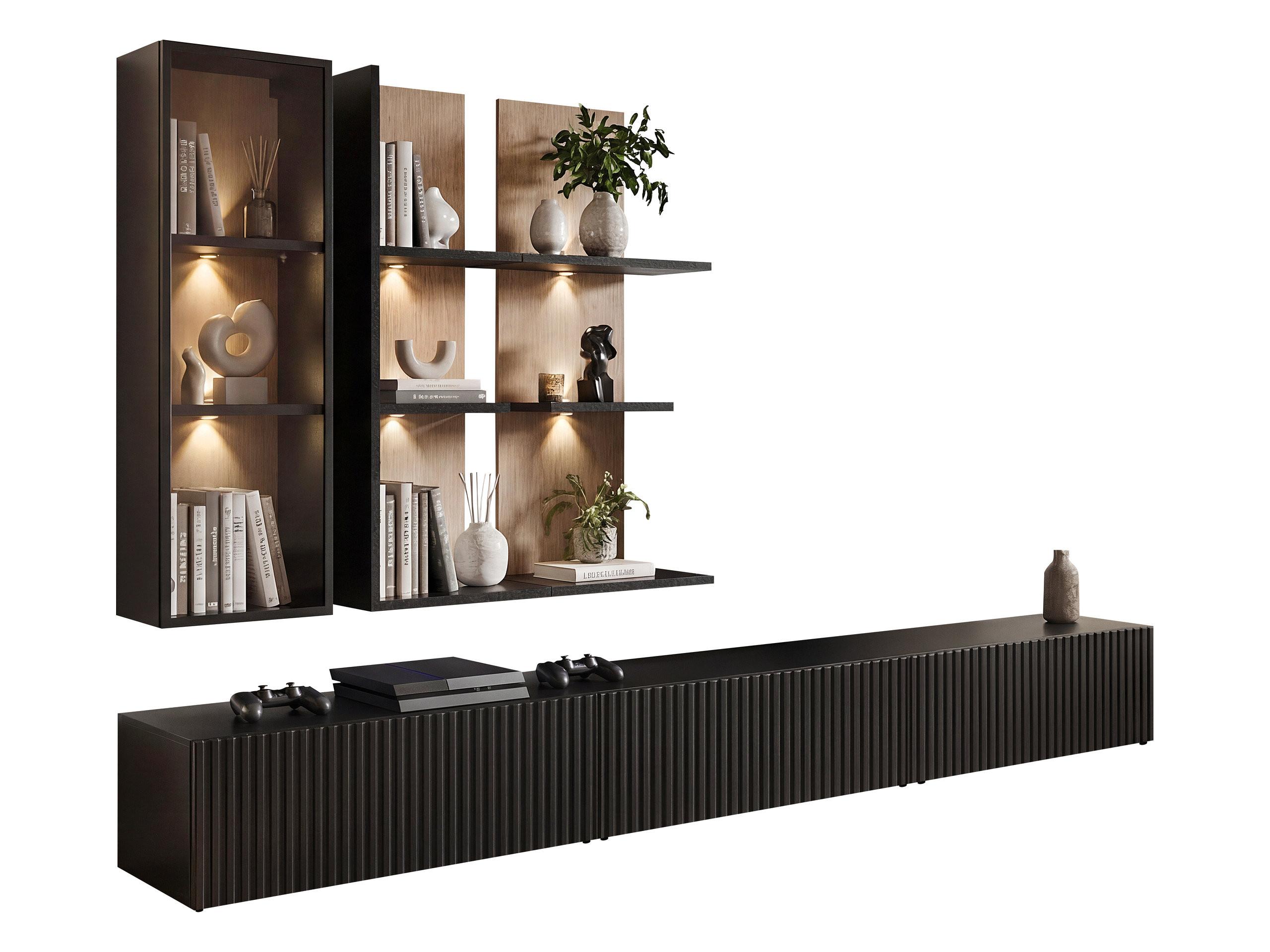 WOHNWAND Soul mit LED-Beleuchtung - Schwarz/Braun, Holzwerkstoff/Kunststoff (300/31.5/42cm) - MIRJAN24