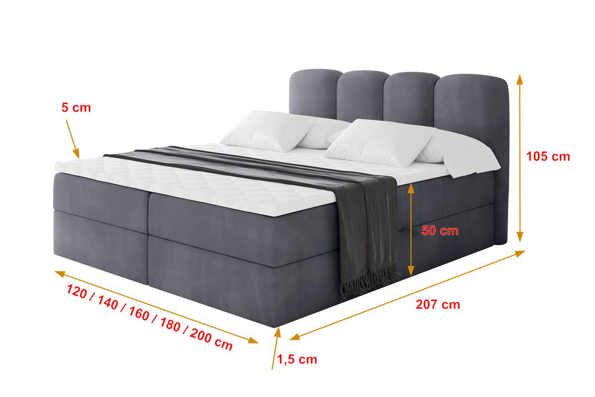 BOXBETT mit Matratze H4 - NINA - 180x200 cm - Dunkelgrau - Dunkelgrau, Holzwerkstoff (180/200cm) - ALTDECOR