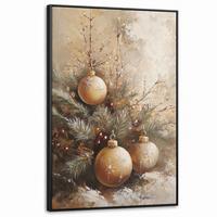 LEINWAND Bilder mit Rahmen - Weihnachten - Kugeln - Beige - Gold - 100x150 - Goldfarben, Textil (100/150cm) - MuchoWow