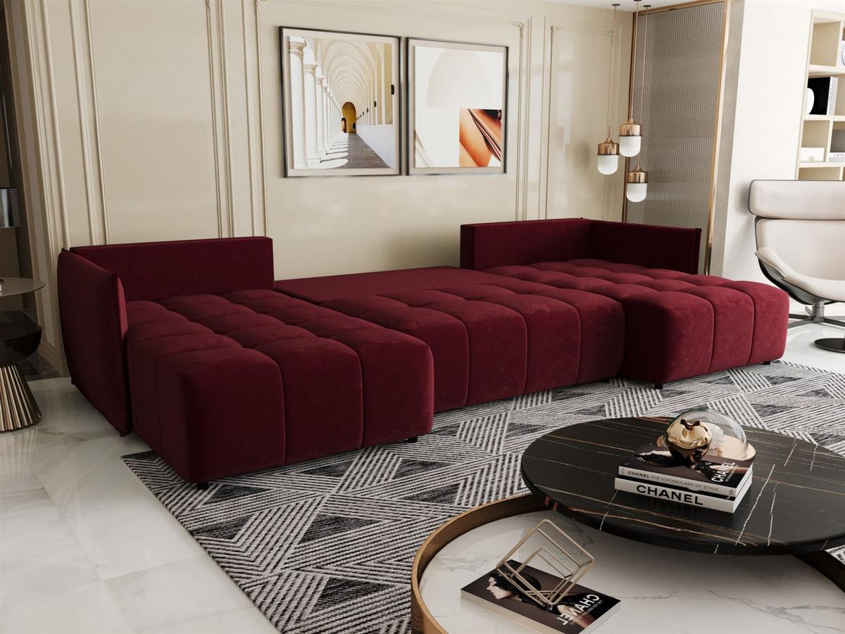 WOHNLANDSCHAFT Treviso - Bordeaux, Holzwerkstoff/Textil (342/88/185cm) - Fun Möbel
