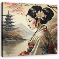 WANDBILD japanische geisha abstrakt - Beige, Textil (50/50cm) - Feeby