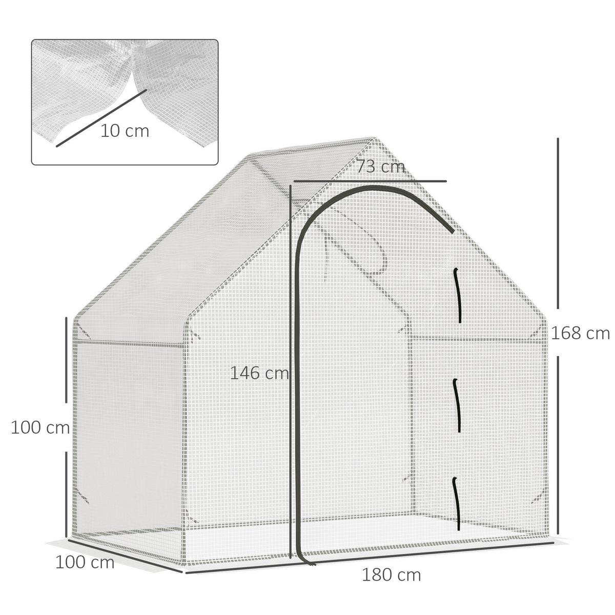 GEWÄCHSHAUS, 180L x 100B x 168H cm - Weiß, Metall (100/168/180cm) - Outsunny