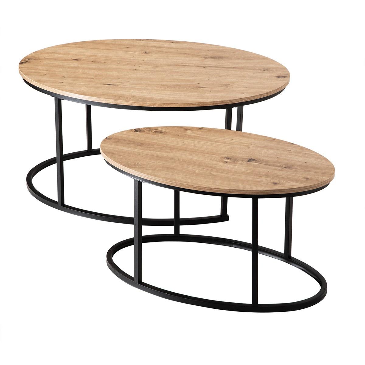 2ER-SET COUCHTISCHE ovale ineinanderstellbare in Eichenoptik 60/45/90 cm - Eschefarben, Holzwerkstoff (66/60/45cm) - Calicosy