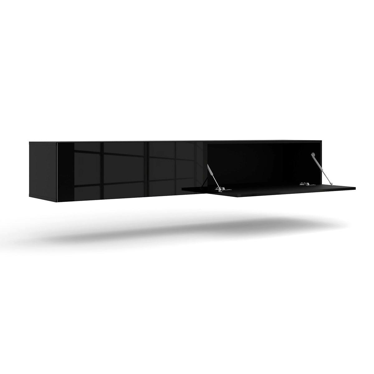 TV-MÖBEL Bali Korpus in Mattschwarz und Fronten in Hochglanzschwarz - Schwarz, Holzwerkstoff (180/30/40cm) - Petits-meubles