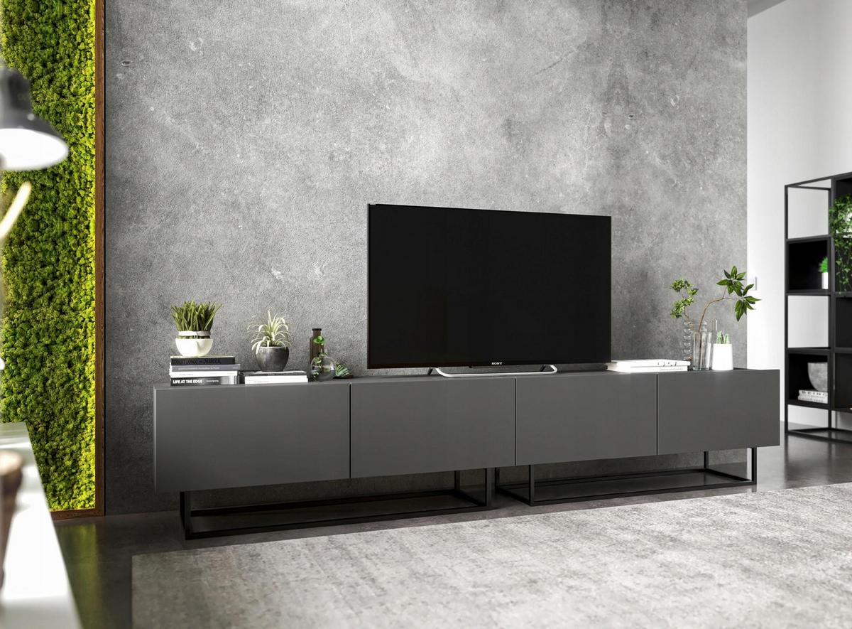 TV-LOWBOARD 2-er Set Enjoy Grau Matt mit Metallrahmen 120 cm - Schwarz/Grau, Holzwerkstoff/Metall (240/46/35cm) - Meble Lindner