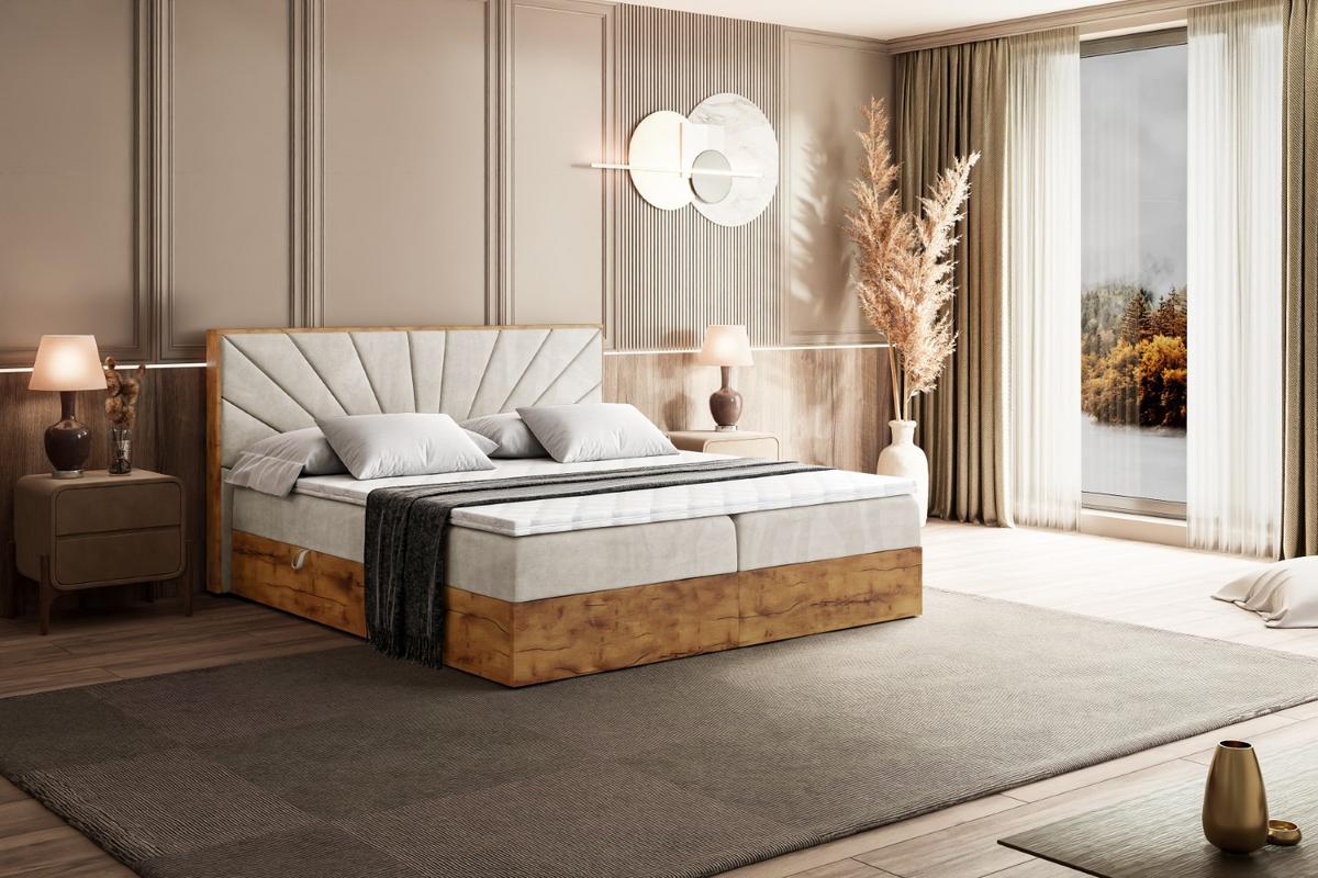BOXBETT mit Matratze H4 und Lattenrost - LOLLI6 - 140x200 - Beige - Champagner, Holzwerkstoff/Kunststoff (140/200cm) - ALTDECOR