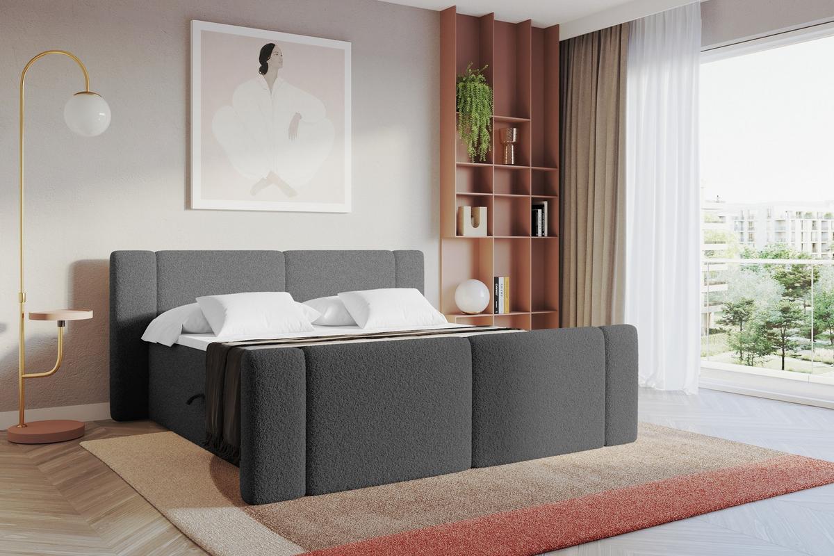 BOXBETT mit Matratze H4 - EVON Zanozek - 180x200 cm Grau - Taupe, Holzwerkstoff (180/200cm) - ALTDECOR