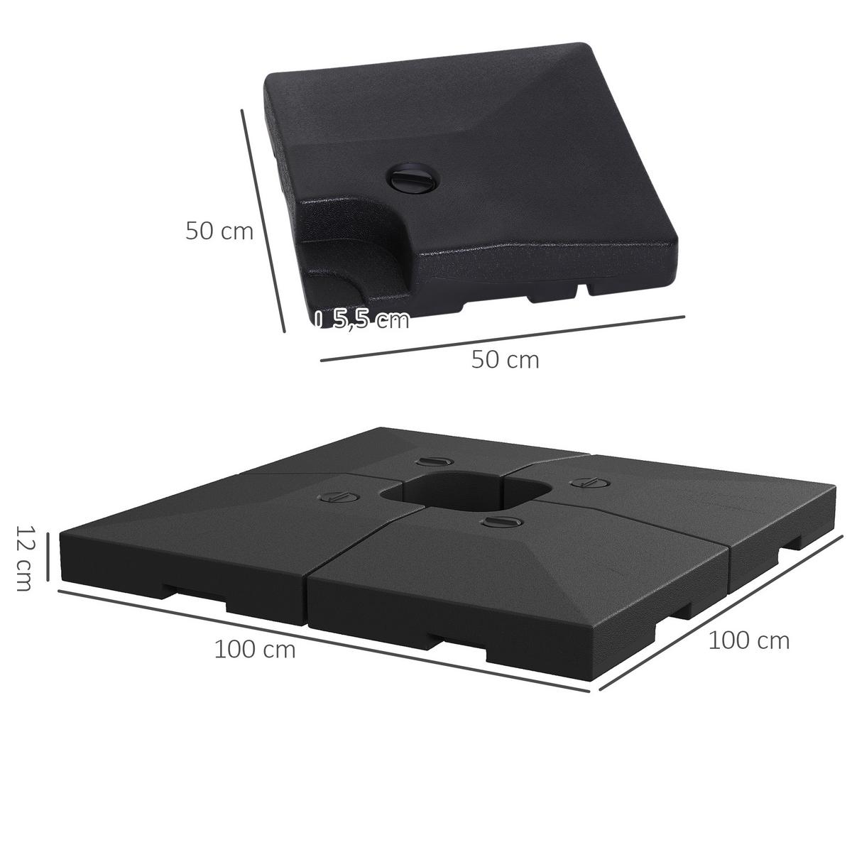 SONNENSCHIRMSTÄNDER befüllbar mit Sand Wasser HDPE-Kunststoff Schwarz Maße pro Element 51 x 51 x 12 cm bis zu 130 kg - Schwarz, Kunststoff (51/51cm) - Outsunny
