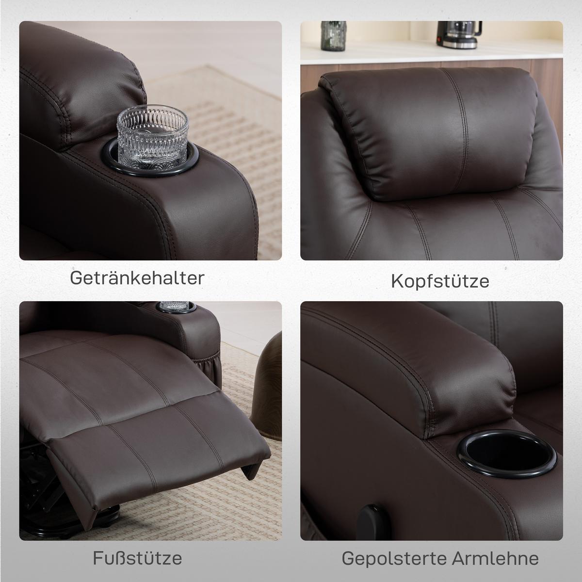 RELAXSESSEL Kunstleder Metall Bräune - Schwarz/Braun, Textil/Metall (83/107/95cm) - HOMCOM