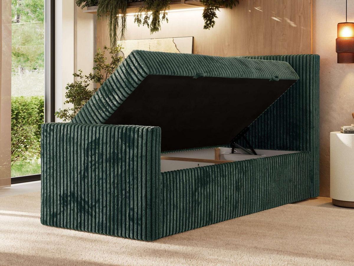 BOXBETT TILIANO DUO 90/200 - Dunkelgrün Cord - H3 - Topper T25 - Rechts Seite - Dunkelgrün, Textil (90/200cm) - MKS