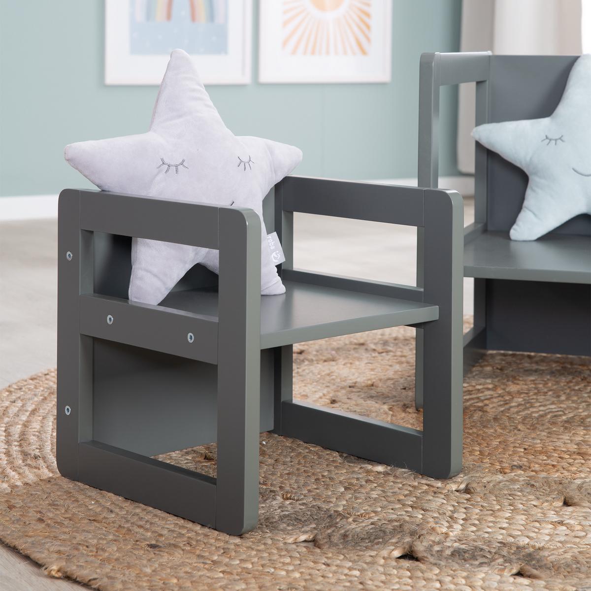 KINDERSITZGRUPPE 3in1 - Anthrazit, Holzwerkstoff (61/30/44cm) - Roba